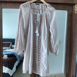Tunic dress beach summer M beige tassels beachwear